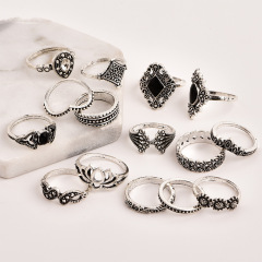 Fashion vintage silver lotus boho Beach Ring Punk Hollow out jewely stack ring set boho for girls women