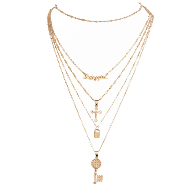 wish Amazon ins fashion gold plated lock cross name multi layered chain choker necklace for women lady girls wish Amazon ins fashion gold plated lock cross name multi layered chain choker necklace for women lady girls