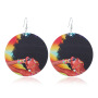 2020 new arrive custom 10designs fashion printing big round drop african afro wooden earring wood jewelry for women