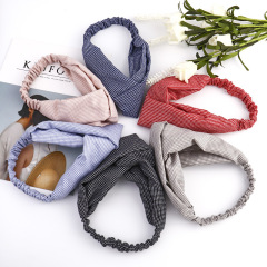 Wholesale Accessories Elastic Boho Grid Cloth Fabric Front Knot Headbands