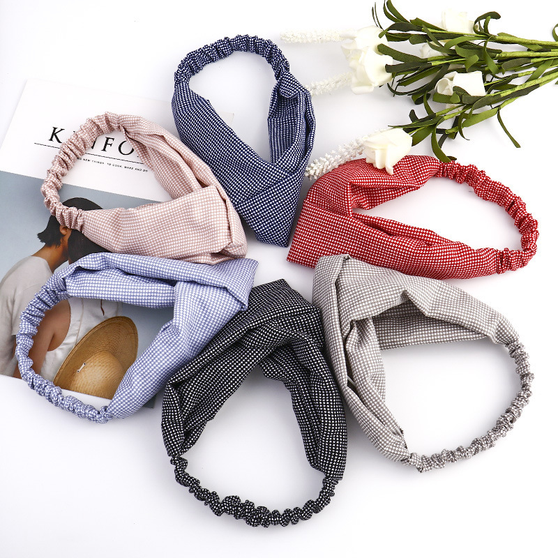 Wholesale Accessories Elastic Boho Grid Cloth Fabric Front Knot Headbands Wholesale Accessories Elastic Boho Grid Cloth Fabric Front Knot Headbands