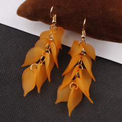 Wholesale fashion girls drop long petal leaves resin earrings for women