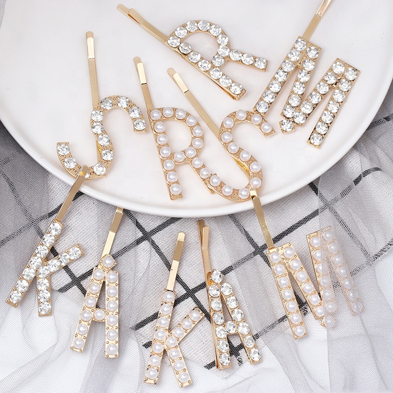 New single word  bling hair accessories custom rhinestone hair pins  clips for women daily life
