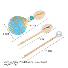 2020 Amazon ins hot sale 3pcs women shell hair pin conch pearl hair barrettes sets