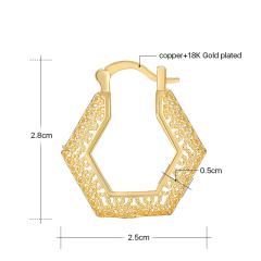 Wholesale women hollow out plating 18k gold fashion copper hexagon hoop earring