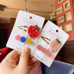 Korean children's hair accessories cute rhinestone beaded woven cherry banana fruit hair clip