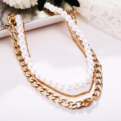 wholesale Amazon ins fashion gold 3 chain pearl multi layer choker necklace for women ladies girls