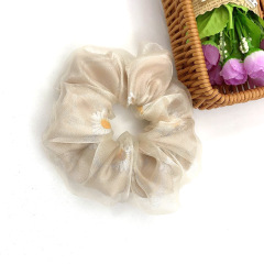New design custom summer organza girl elastic daisy flower hair scrunchies for women