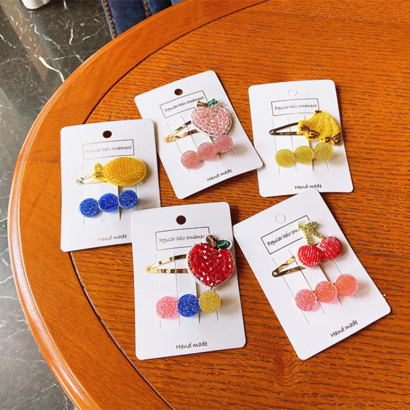Korean children's hair accessories cute rhinestone beaded woven cherry banana fruit hair clip