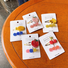 Korean children's hair accessories cute rhinestone beaded woven cherry banana fruit hair clip