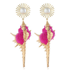 2019 new fashion women pendant alloy long pearl shell drop conch earrings