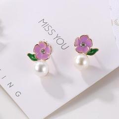 2020 Korean fashion ins hot purple sweet girl geometric flower acrylic Earrings