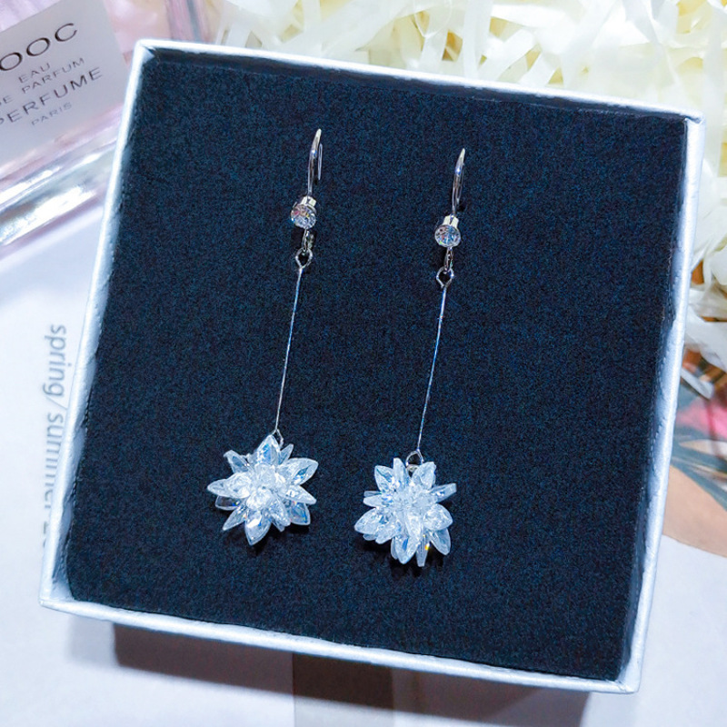 2019 new korea long luxury zircon flower tassel cheap drop earrings crystal