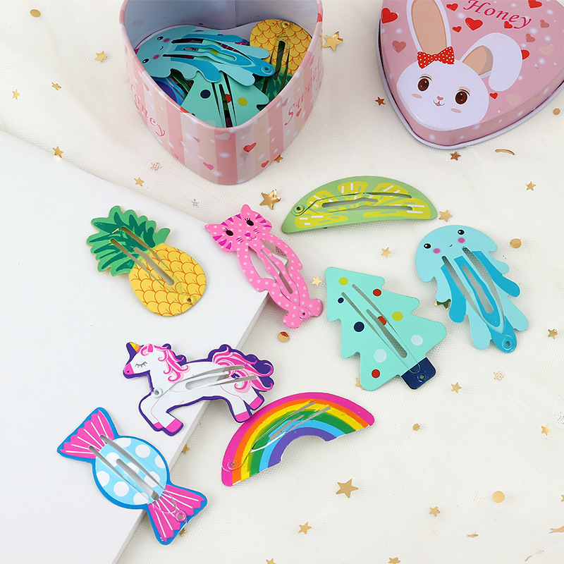 16pcs Korean printed cartoon animal fruit Crown Hairpin bb hair clips