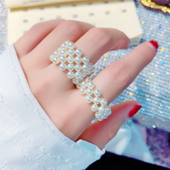 Fashion trendy weaving multiple rows women jewelry elastic force pearl Rings