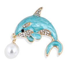Bulk custom fashion jewelry designer women alloy dolphin brooch with pearl Bulk custom fashion jewelry designer women alloy dolphin brooch with pearl