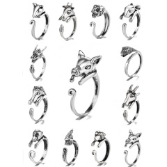 Antique Silver Women Men Jewelry Cute Pig 3D Zodiac Animal Adjustable  Ring