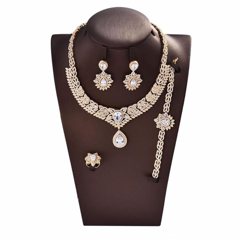 2019 fashion aaa women lady girl copper Bridal wedding earrings bracelet jewelry set zircon