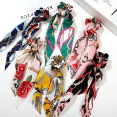 Amazon top selling girls custom printed long imitate silk hair scarf scrunchies for women