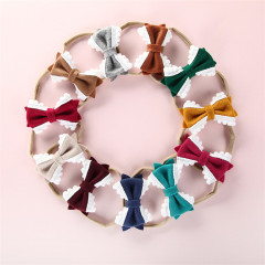 New Hot Sale Winter Soft Fabric Kids Girl Hair Bow Party Hair Accessories Baby Headband With White Lace New Hot Sale Winter Soft Fabric Kids Girl Hair Bow Party Hair Accessories Baby Headband With White Lace