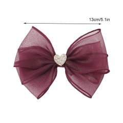 New glitter sequin love gauze duckbill clip solid color elastic mesh bow hair rope