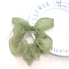 New style fashion girls transparent bowknot lace rabbit ear hair scrunchies