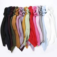 amazon human Chiffon white Ribbon long bow knot elastic silk scarf scrunchies hair ties custom bulk for girls womens