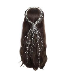 Handmade long Hair Wedding Accessories Ribbon tassels peal Bridal Headband