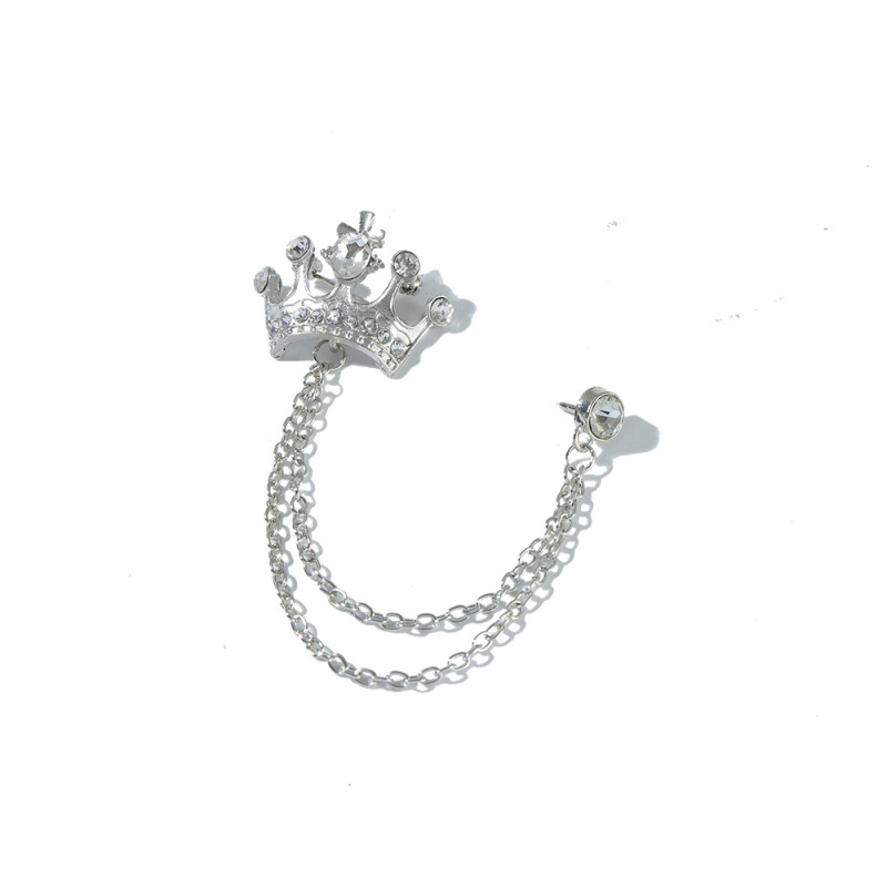 wholesale Alloy Silver England Tassels Chain crown rhinestone brooches for men Suit Jewelry  brooch stick pin
