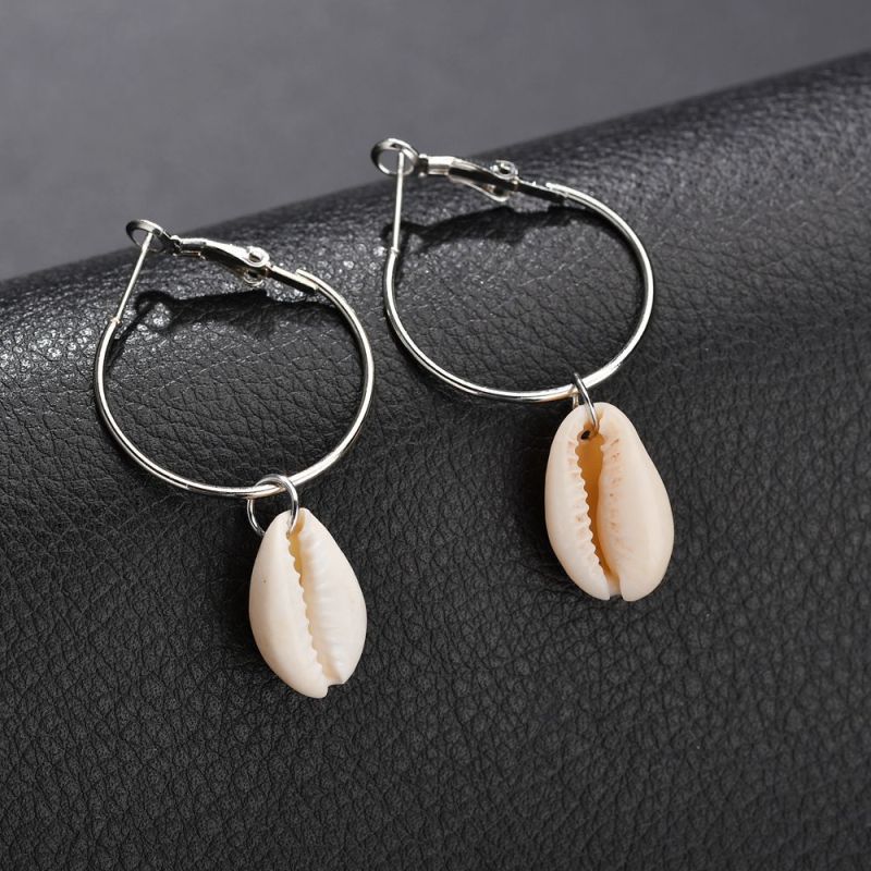 2019 American fashion jewelry for women gold round hoop conch sea shell earrings