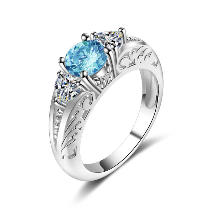 Fashion Cubic Zirconia Ring Silver Plated Blue Gemstone Engagement Ring Fashion Cubic Zirconia Ring Silver Plated Blue Gemstone Engagement Ring