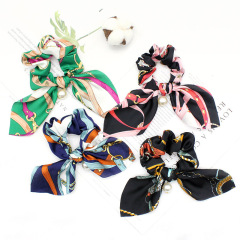 Bulk Custom Women Chiffon Elastic Bowknot Hair Ties Ponytail Holder Silk Scrunchies with Pearls