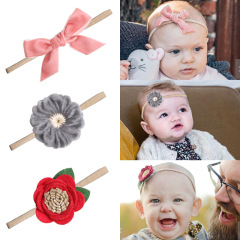 custom 10pcs photograph bow winter plush girls boys infant flower knitted swaddle baby headband set
