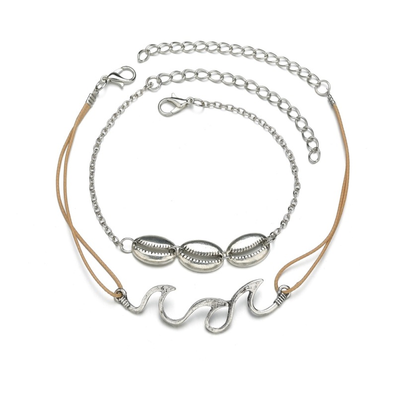 Charming sterling silver jewelry wave and shell anklets foot jewelry chain set for women