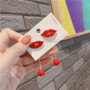 Fashion statement jewelry bling sequin pearl red lips kiss drop earrings for women Fashion statement jewelry bling sequin pearl red lips kiss drop earrings for women