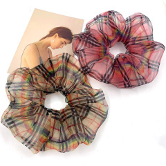 Korean wholesale elastic rainbow plaid organza hair scrunchies for women