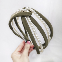 Vintage custom hair accessories fabric knot elastic pearl hair band