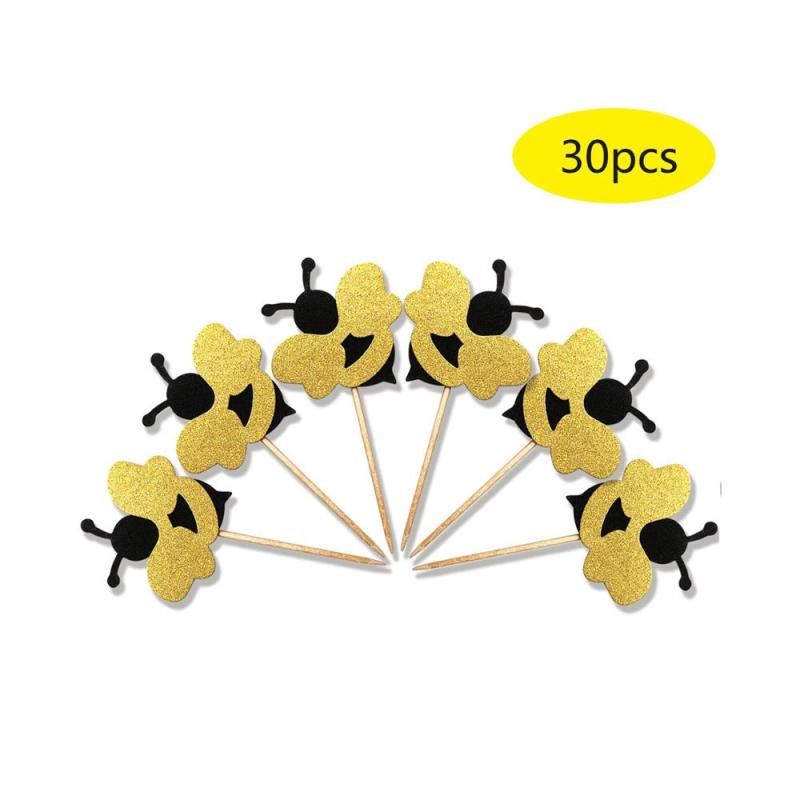 24pcs Cake Decor Glitter Bumble Bee Cake Topper Cupcakes Party Decoration