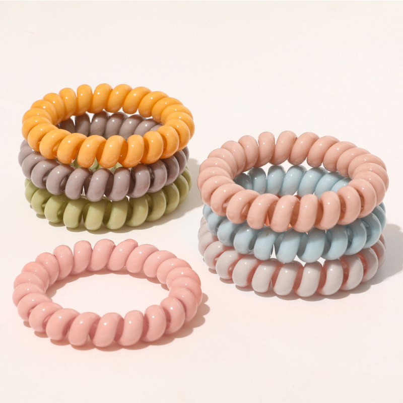 Wholesale Cheap Multi-color Curly Cord Coil Elastic Telephone Wire Hair Tie