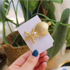Victoria baroque exaggerated Pin metal pearl hair accessories sea shell hair clip