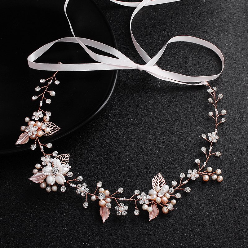 Gold Tiaras Wedding hair accessories  pearl crystal flower bridal Hairbands