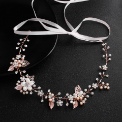 Gold Tiaras Wedding hair accessories pearl crystal flower bridal Hairbands
