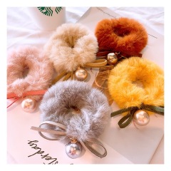Winter Hair Scrunchies Elastics ponytail holder pompom pearl Bow plush hair tie Winter Hair Scrunchies Elastics ponytail holder pompom pearl Bow plush hair tie