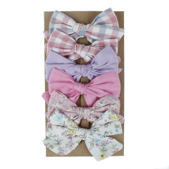 Amazon hot sale 6pcs/set printed plaid solid color mix girls kids bowknot hair clips for children