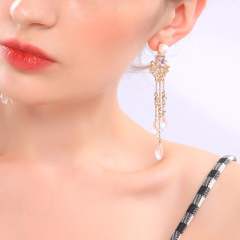 Wholesale fashion alloy silver crystal rhinestone long elegant tassel earrings