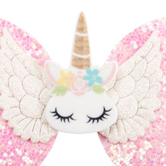 custom 3inch kids Baby Girl teenage shining sequin glitter Handmade angel unicorn baby hair bow clip