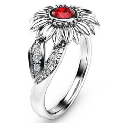 New Fashion Jewelry Silver Crystal Ring sunflower yellow Pave Gemstone Rings