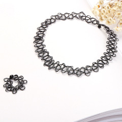 Punk style retro personality women's black hollow out weave Choker for Women