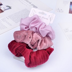 Amazon new fashion knitted pink  elastic hair band solid color girls hair scrunchies set