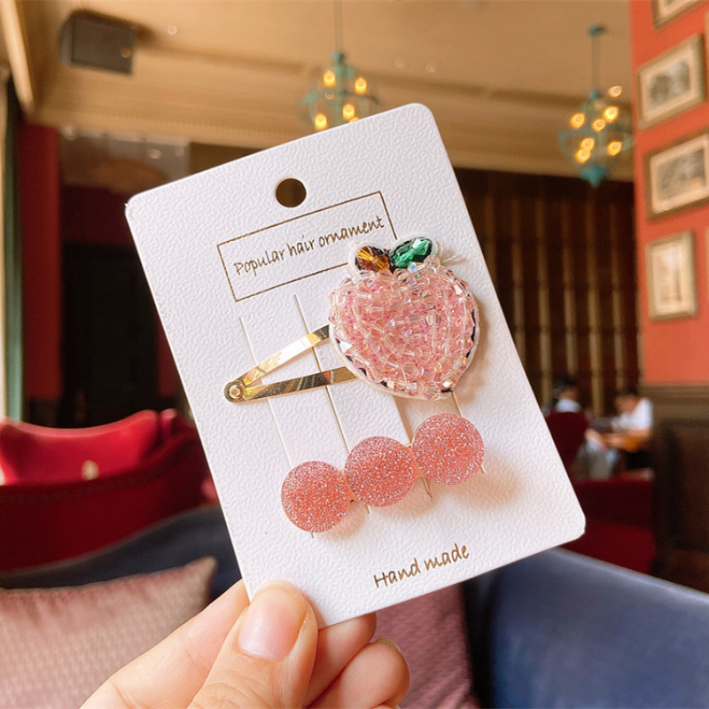 Korean children's hair accessories cute rhinestone beaded woven cherry banana fruit hair clip